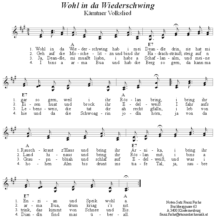 Wohl in da Wiederschwing - Lieder