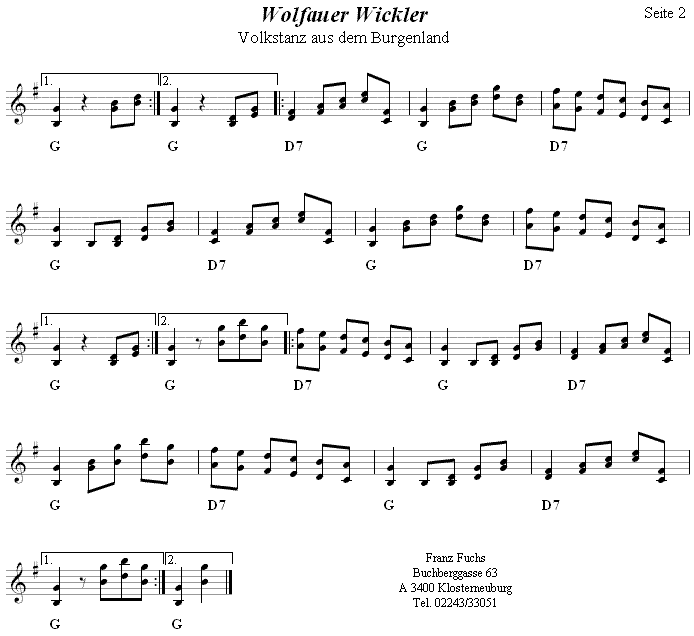 Wolfauer Wickler, Volkstanznoten