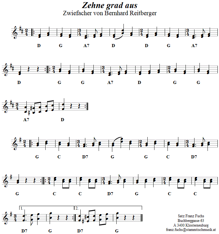Zehne grad aus, Zwiefacher von Bernhard Reitberger, Volkstanznoten