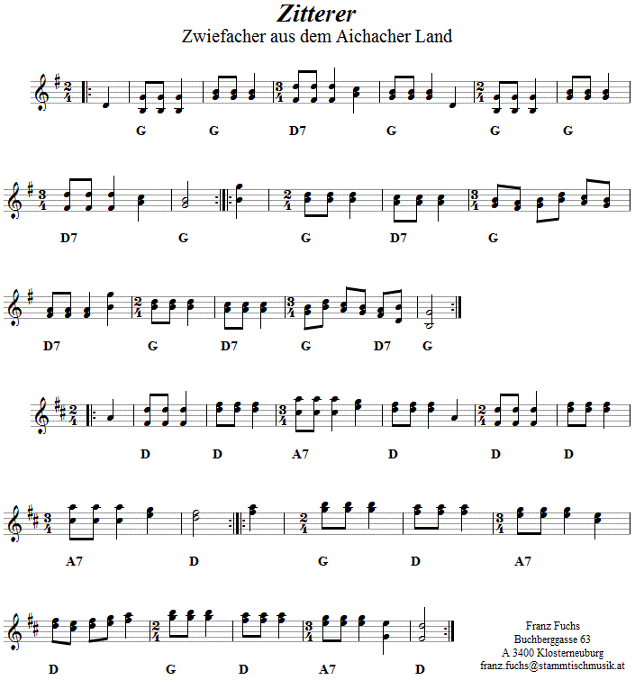 Zitterer Zwiefacher, Volkstanznoten