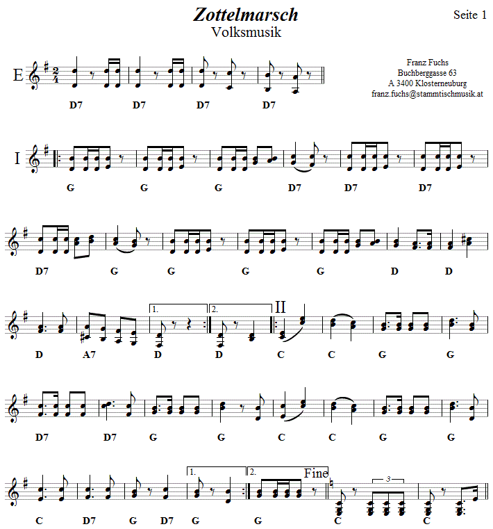 Zottelmarsch in zweistimmigen Noten - Noten aus dem Repertoire