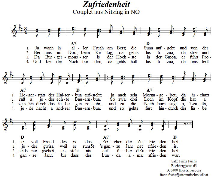 Die Zufriedenheit - Couplet - Volksmusik und Volkstanz im Alpenland