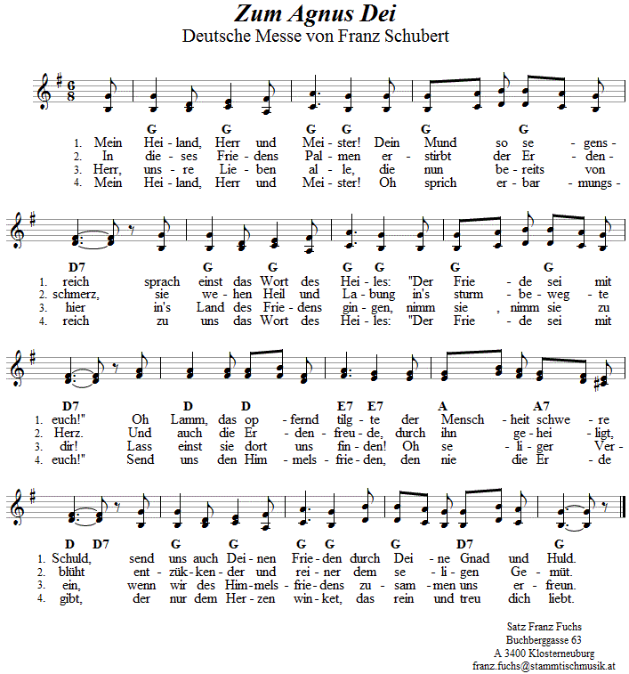 Mein Heiland, Herr und Meister (Agnus Dei aus der Deutschen Messe von Franz Schubert) in zweistimmigen Noten