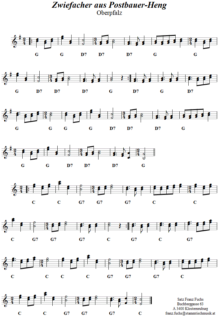 Zwiefacher aus Postbauer-Heng, Volkstanznoten