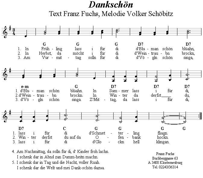 Dankschön, Lied von Volker Schöbitz und Franz Fuchs - Lieder - Volksmusik und Volkstanz