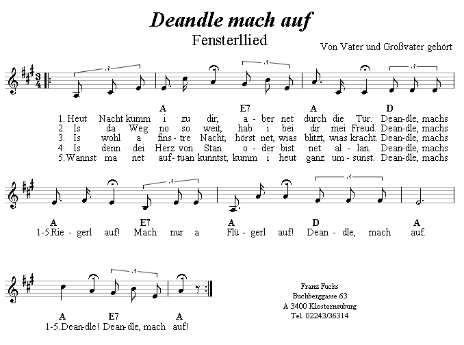 Deandle mach auf - Fensterllied - Volksmusik und Volkstanz im Alpenland