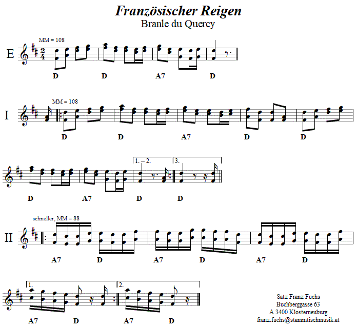 Französischer Reigen (Branle du Quercy) Volkstanznoten