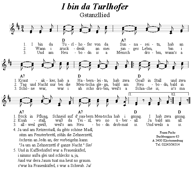 I bin da Turlhofer von der Sunnaseitn - Lieder - Volksmusik und Volkstanz