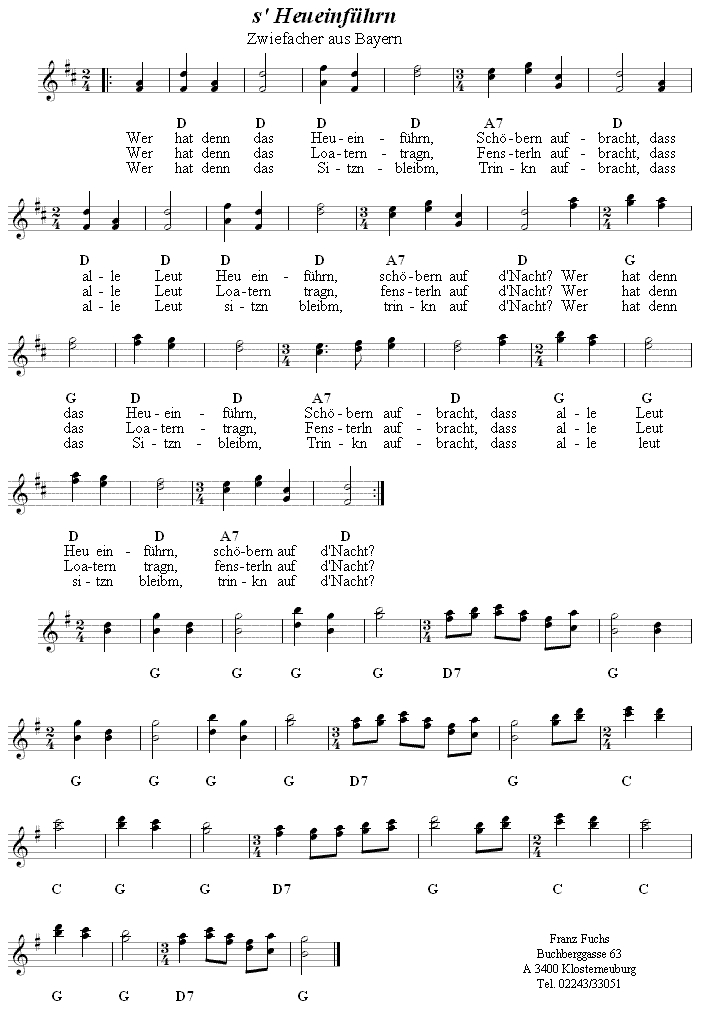 s' Heueinführn - Zwiefacher, Volkstanznoten