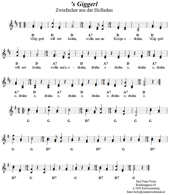 's Giggerl, Zwiefacher in zweistimmigen Noten